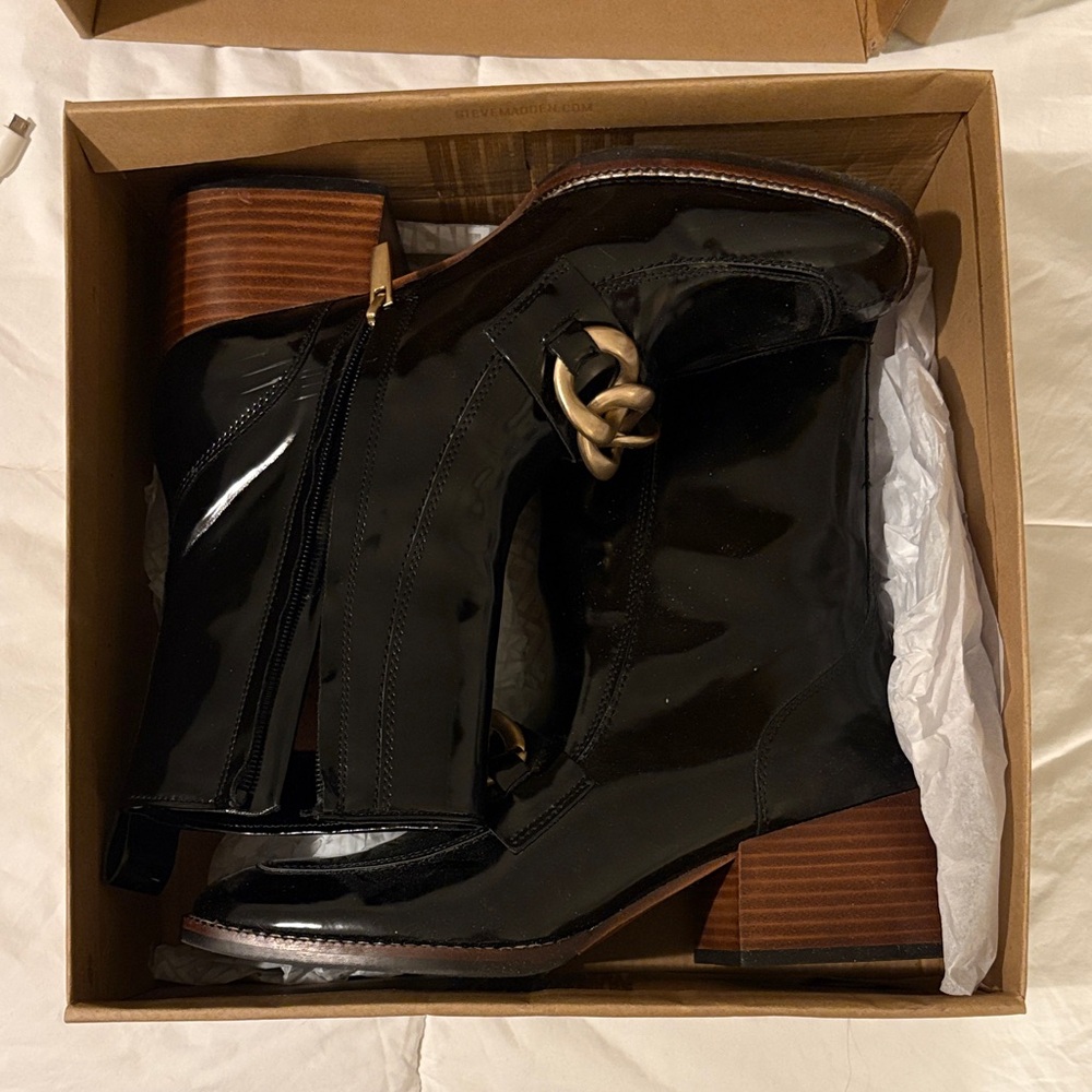 Steve Madden Black Patent Heeled Boots